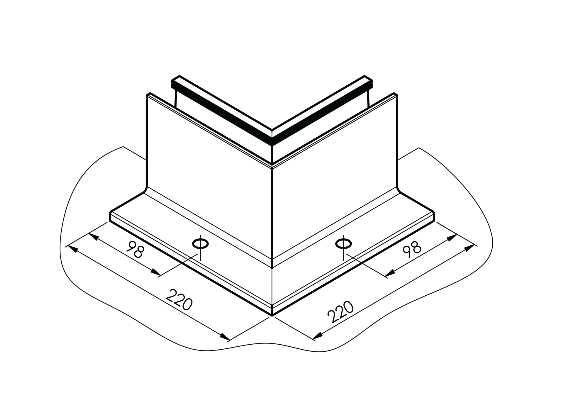 Innenecke Aluminium 90° fuer Glasprofil 12-21-52 mm Top-Montage Satin-ELOX-89-11AL0006SE90IN-A.4