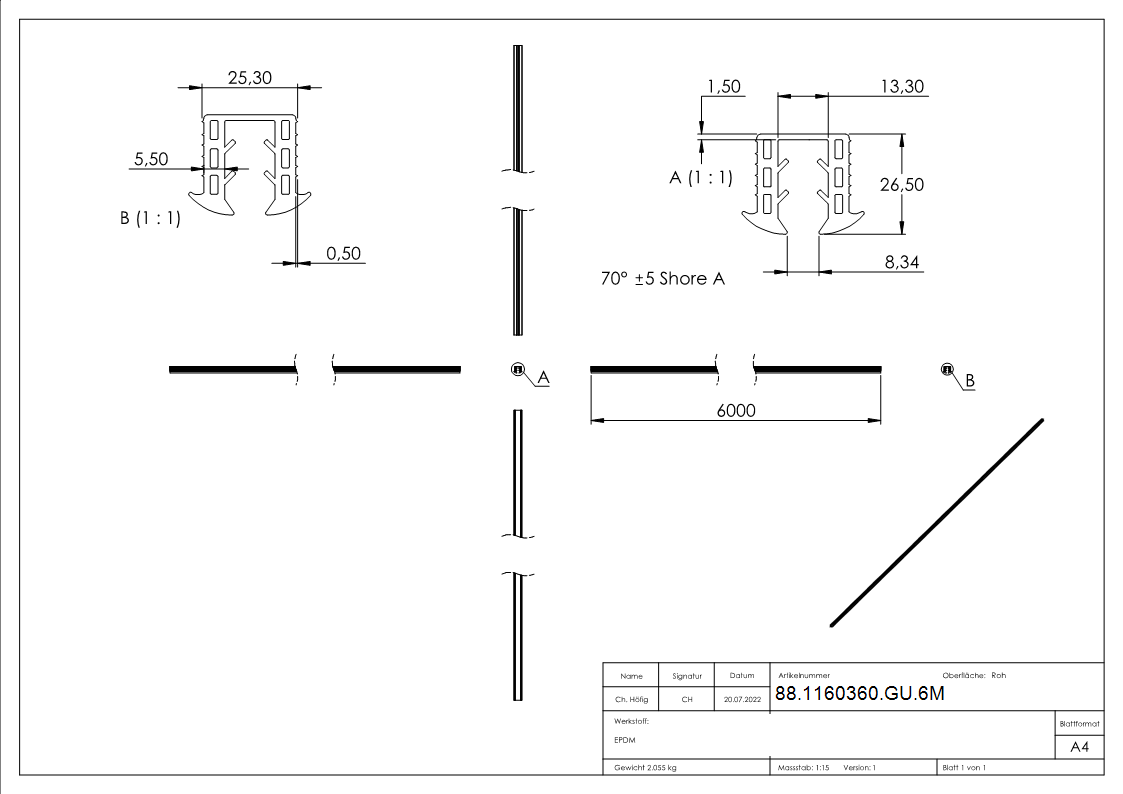 Keildichtung Glas 8-00 - 10-76mm- fuer Nut 24 x 24mm- Laenge 6m- EPDM-88-1160360-GU.6M
