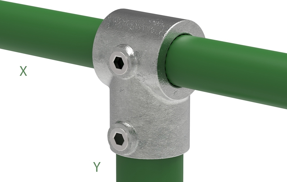 Rohrverbinder T-Stueck kurz Ø 60-3 mm -2- - 48-3 mm -1 1-2- - Temperguss verzinkt - 101E60-D48-101E60-D48