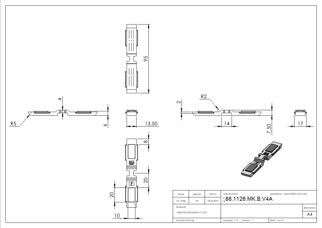 Sichtschutz Sicherungsboden Edelstahl V4A fuer Mittelklemme Mod- 26-88-1126-MK-B.V4A