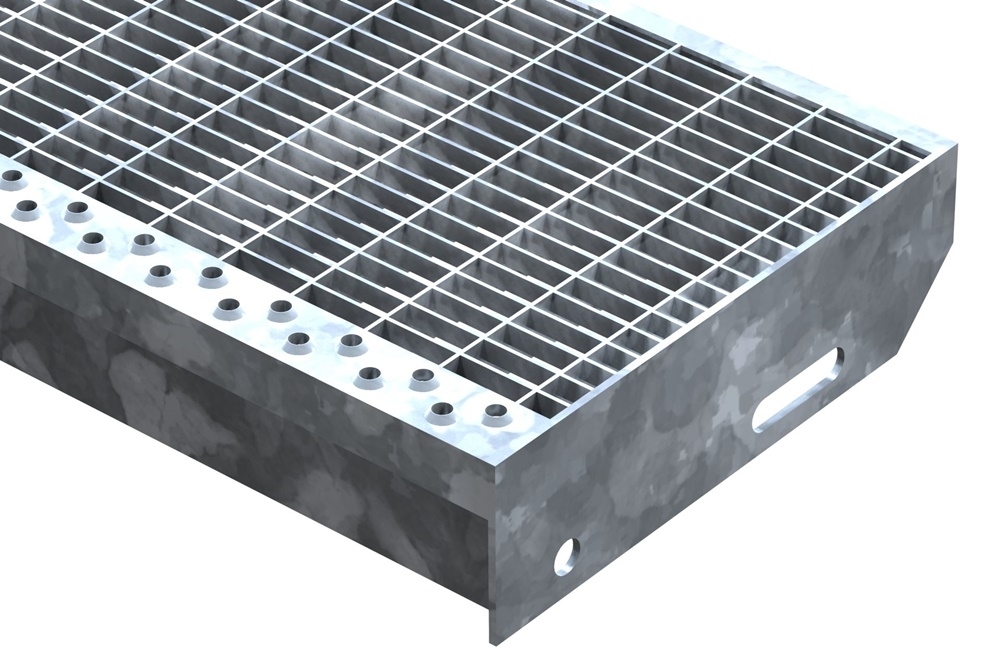 Gitterroststufe Treppenstufe Masse- 600x240 mm 30-10 mm S235JR -St37-2- im Vollbad feuerverzinkt-40-602431.7