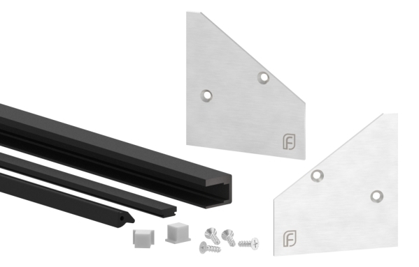 Montage-Set Aluminium eloxiert fuer Glas 17-52 mm L 1405 mm Vordach eleganza canopy-88-11VDE-GU-1400.17
