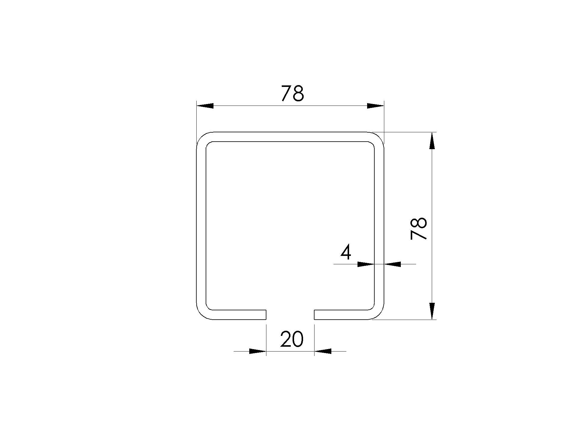 Laufschiene Stahl verzinkt 78 x 78 x 4-0 mm L=3000 mm fr Schiebetore-89-11H0280X80ZN3000-A.4