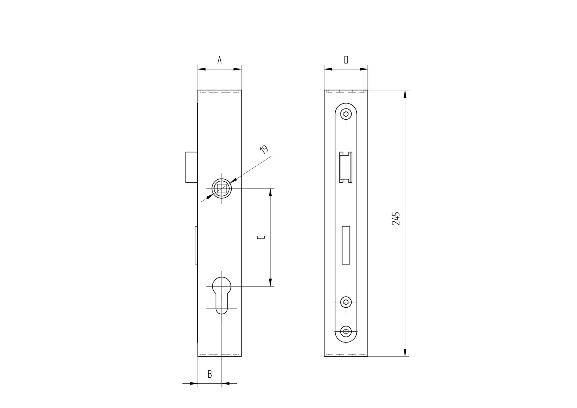 Einsteckschlosskasten Stahl 50 x 30 mm ohne Tuergriff Rohzustand-89-11B15950X30-A.4