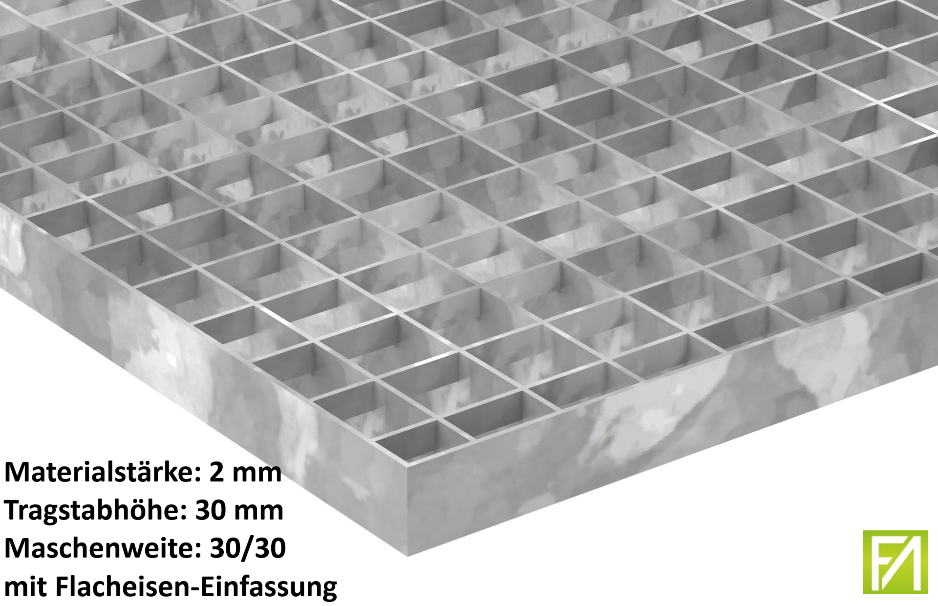Industrie-Gitterrost - Masse- 1000x600x30 mm; MW 30-30 mm; 30-2 mm - S235JR -St37-2- im Vollbad feuerverzinkt-21-1006030302.7