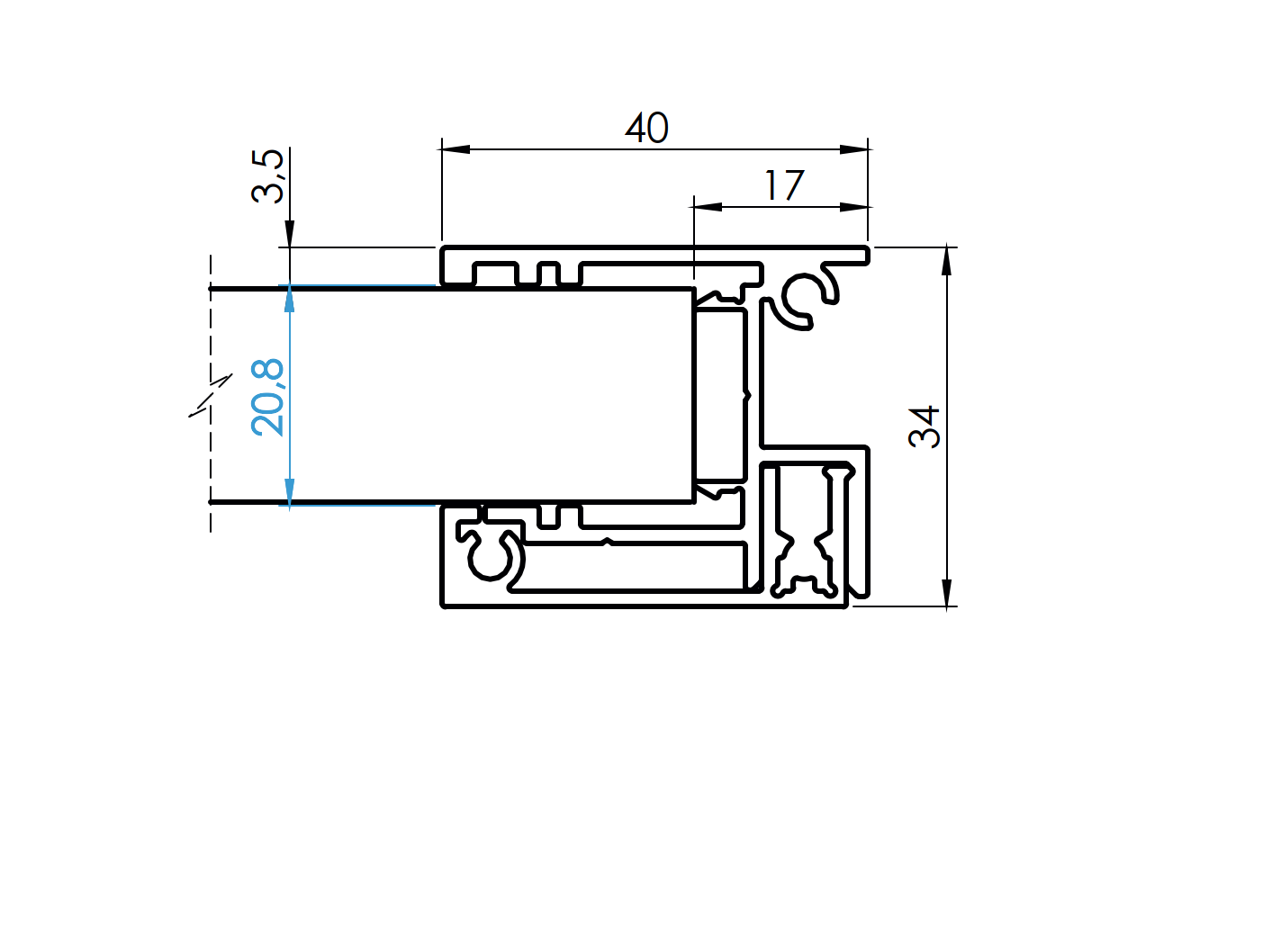 Zaunadapter Aluminium 40x34 mm 1-7 m fuer 20mm Fuellungen Anthrazit RAL 7016-89-11FGA201700R7016-A.4