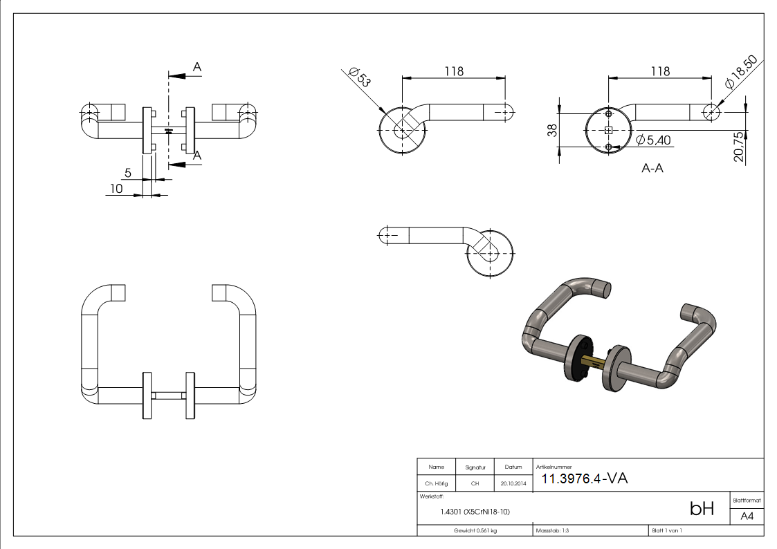 Tuerdrueckerpaar V2A inkl- 8 mm Drueckerstift Modell CHOPPER-11-3976.4