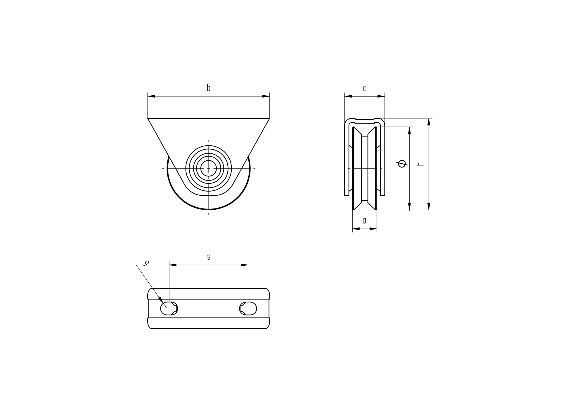 Schiebetorrolle Stahl verzinkt  58 mm mit Auensttzplatte und V-Rille-89-11H31V60-A.4