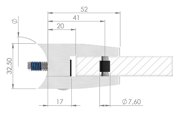 Glasklemme 52x52x32-5 mm AbZ fuer Anschluss Ø 42-4 mm V4A-10-3142ABZ.1