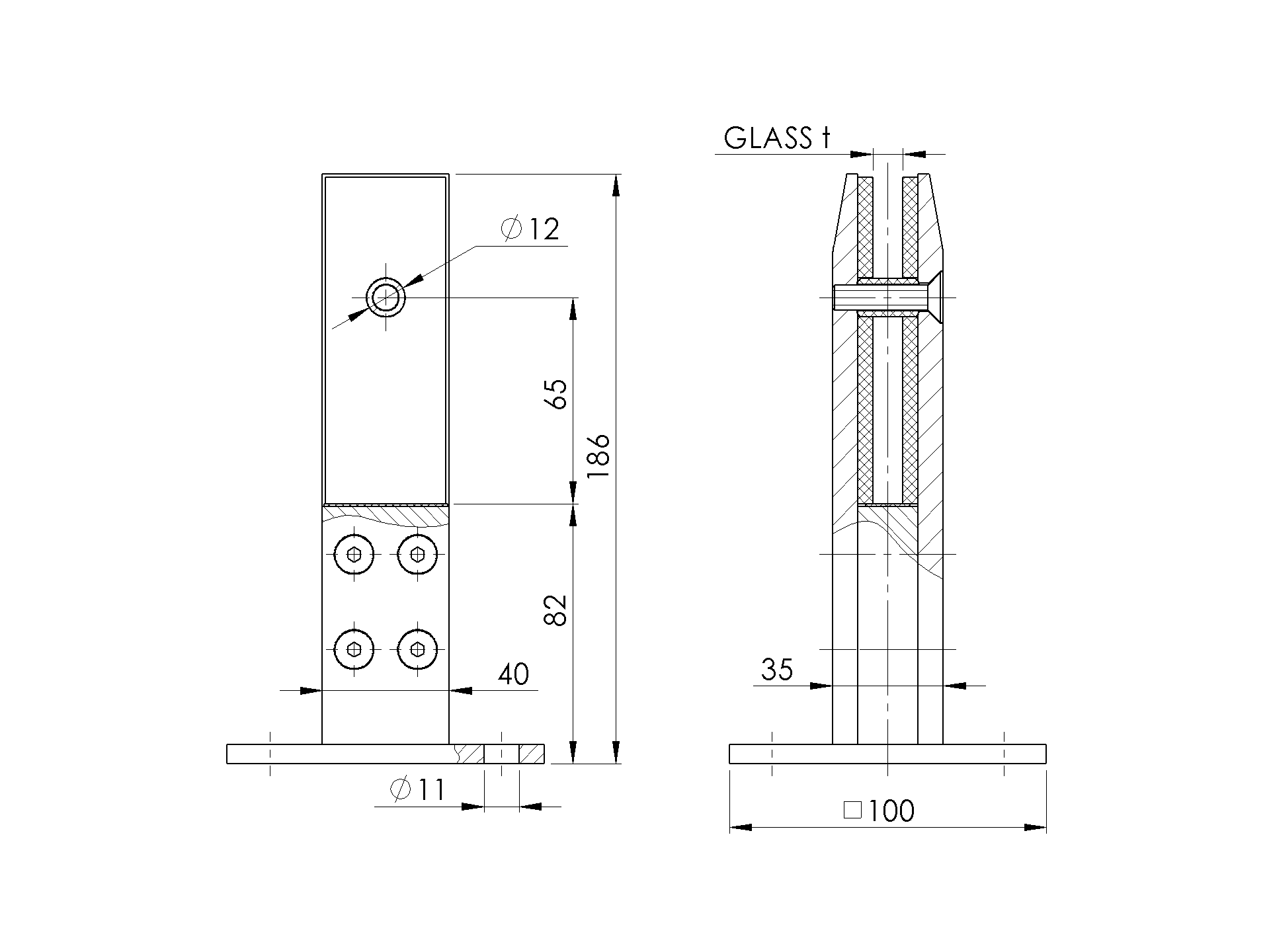 Stehender Halter fuer Glasscheiben 12-17-52mm Edelstahl AISI 304 geschliffen-89-11A6200000B-A.4
