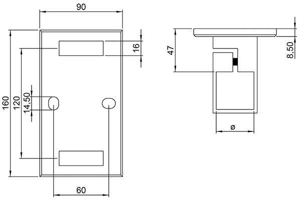 Wandbesfestigung  Masse- 160x90x8 mm fuer Quadratrohr 40x40 mm - V2A-11-2731.4