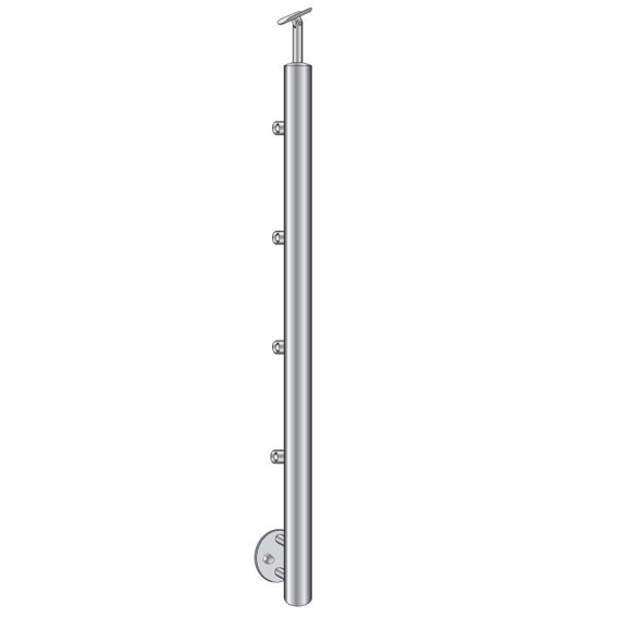 Gelaenderpfosten Edelstahl AISI 304 900mm D42-4mm Seitenverankerung Treppe 4x D12mm-14-0070RR-A.4
