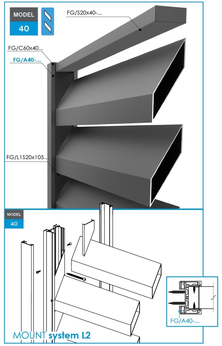 Aluminiumadapter 60x40 mm 1500 mm fuer Jalousien bis 40 mm Anthrazit RAL7016-89-11FGA401500R7016-A.4