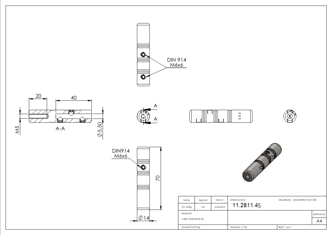 Gewindeterminal zur Selbstmontage - Fuer Seil Ø 5 mm - mit Innengewinde - V2A-11-2811.4