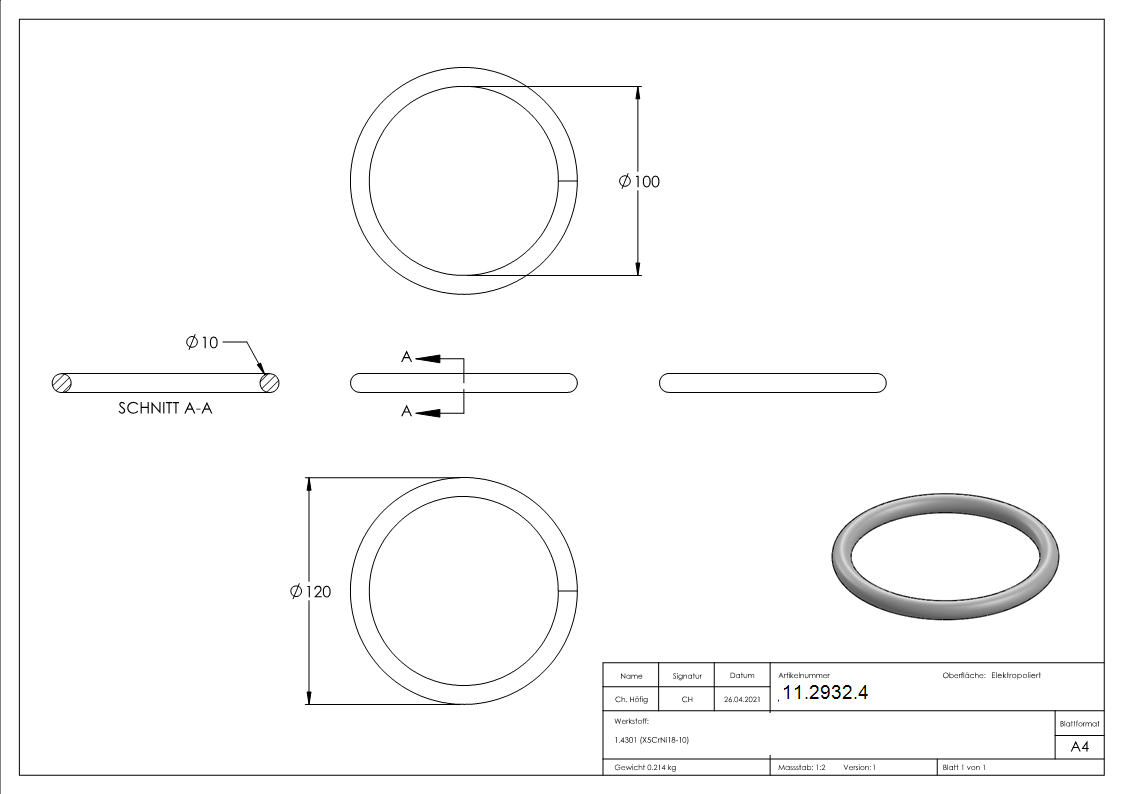 Ring - Aussen-Ø- 120 mm - Materialstaerke- 10 mm - V2A-11-2932.4
