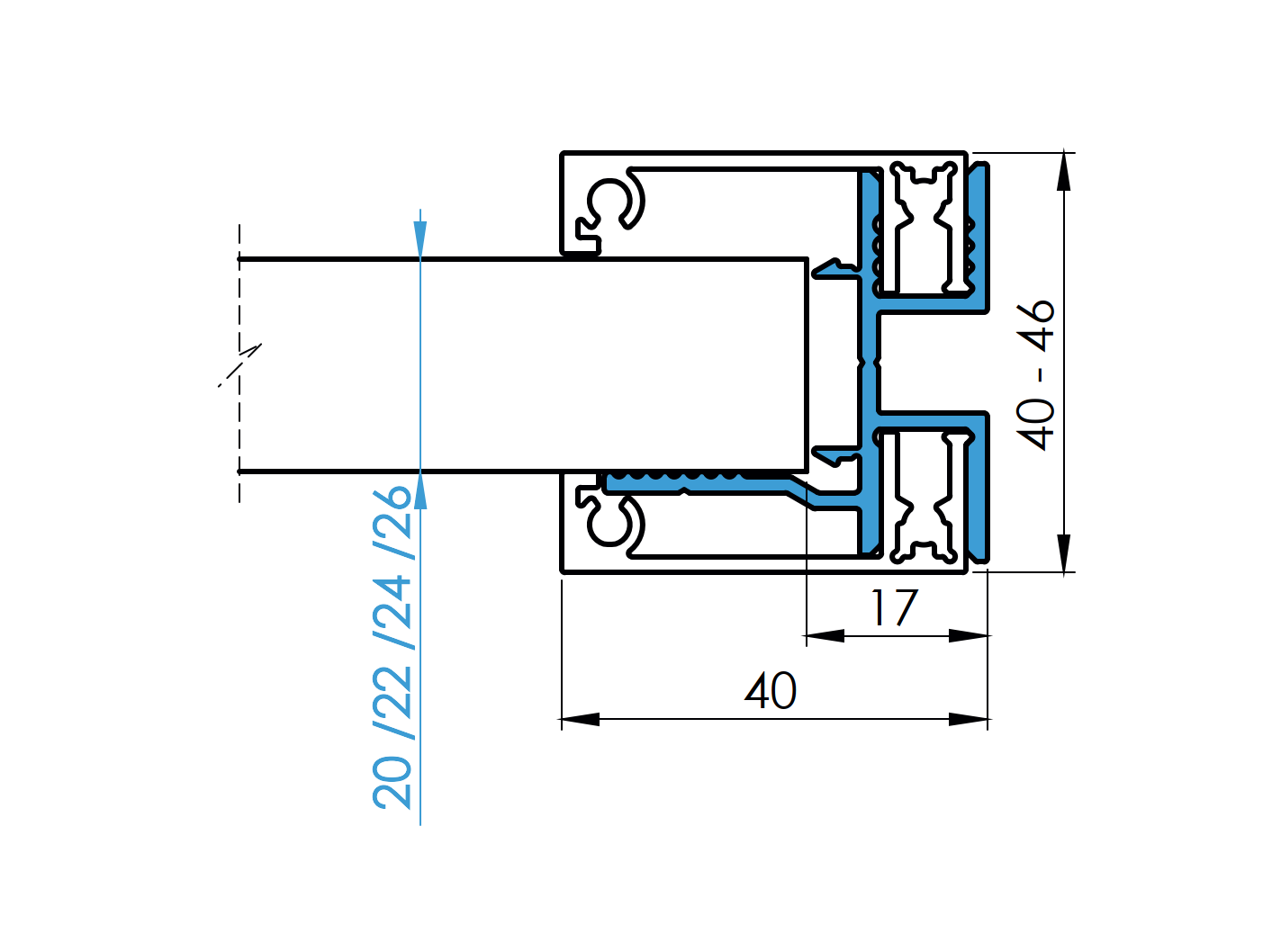 Zaunadapter Aluminium fuer Fuellungen 20-22-24-26 mm- 6000 mm- Anthrazit RAL 7016-89.FGAS20X266000R7016