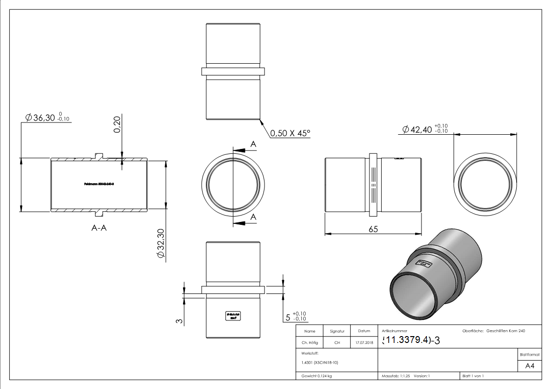 Steckverbinder V2A Ø 42-4 x 3-0 mm mit Mittelsteg-11-3379.4