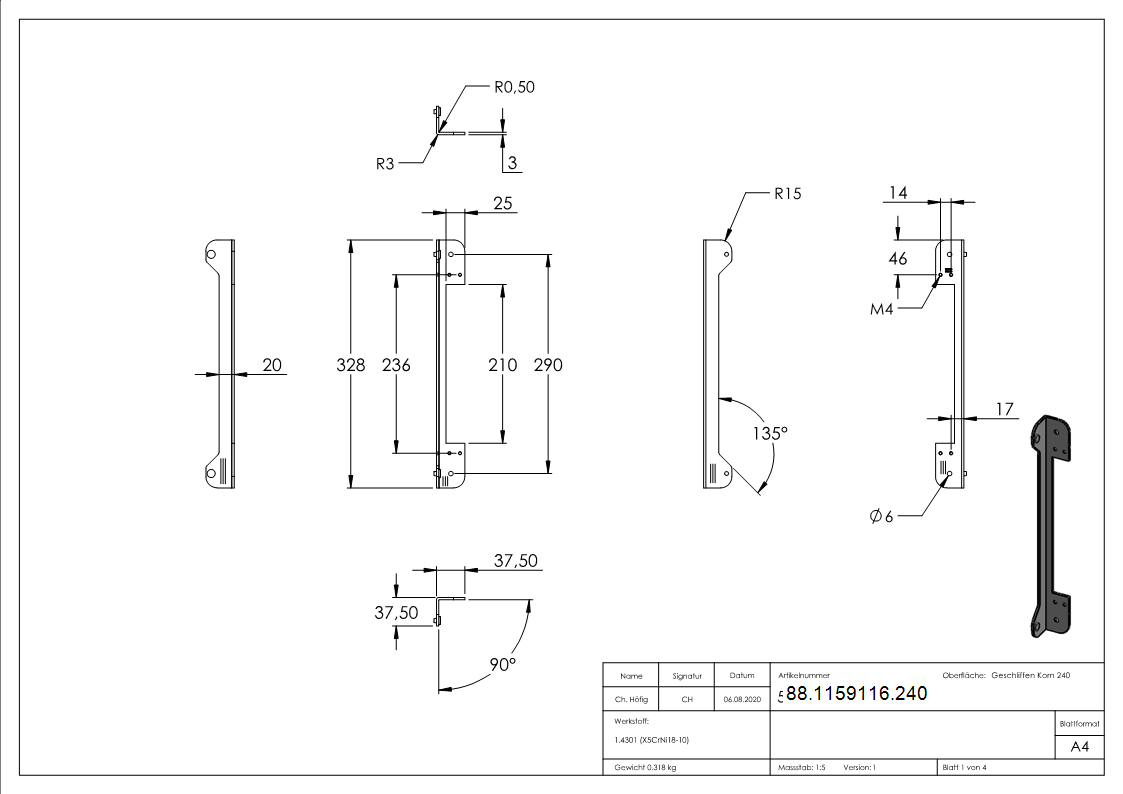 Anschlagsblech mit Gummipuffer aus Edelstahl-88-1159116.240