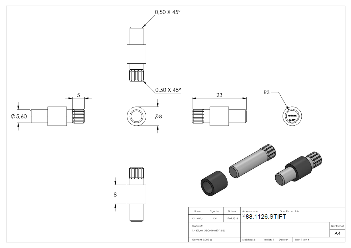 Sichtschutz Sicherungsstift Mod- 26- in V4A-88-1126.STIFT
