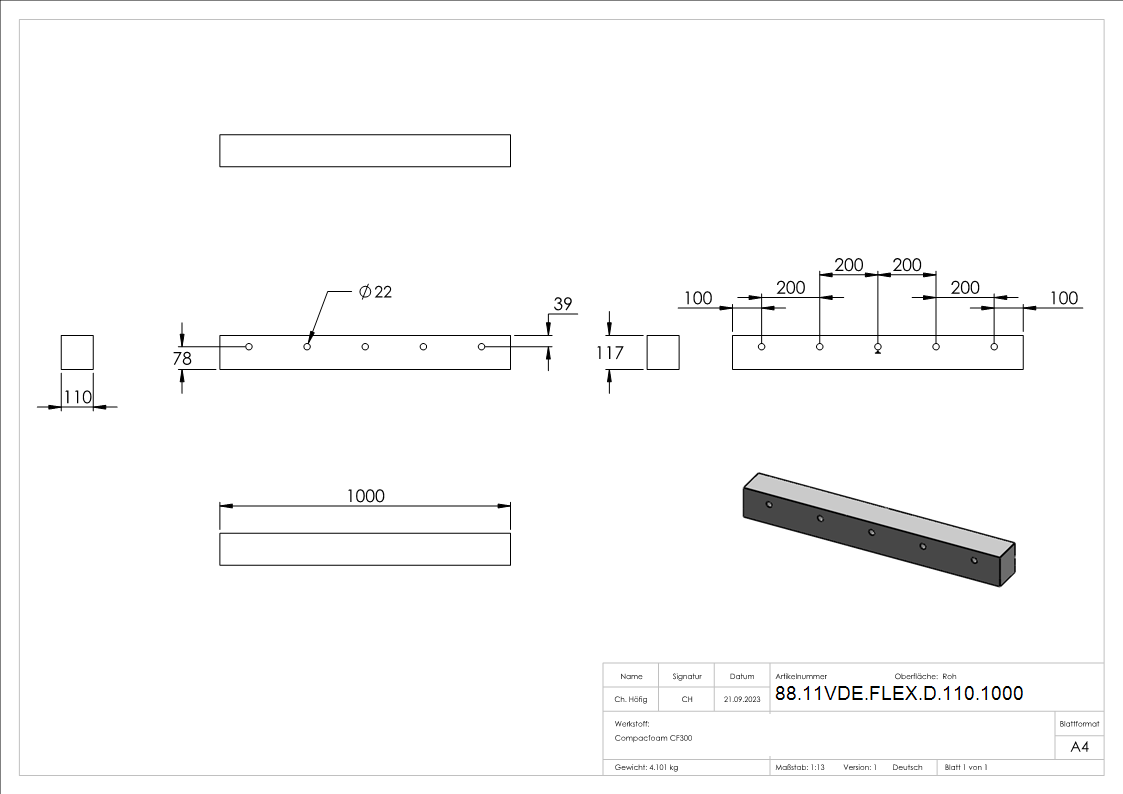 Daemmstreifen T=110 mm- L=1000 mm fuer FLEX-MOUNT PRO System-88-11VDE-FLEX-D-110.1000