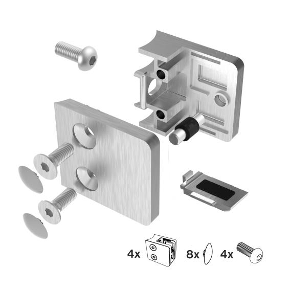 Glasklemme V2A geschliffen fuer Rohr 42-4 mm halbrund 4er Set-89-11A230P042SET4-A.4