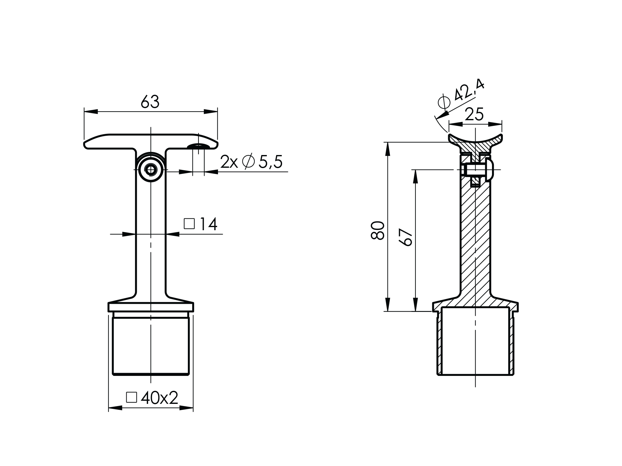 Handlaufhalter mit Gelenk fuer Vierkantrohr 40x40x2-0 mm V2A-11-2712-A.4