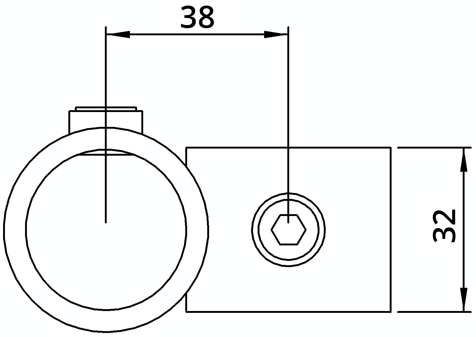 Rohrverbinder Kreuzstueck vorgesetzt 90° Ø 26-9 mm -3-4- - Temperguss verzinkt - 161A27-161A27