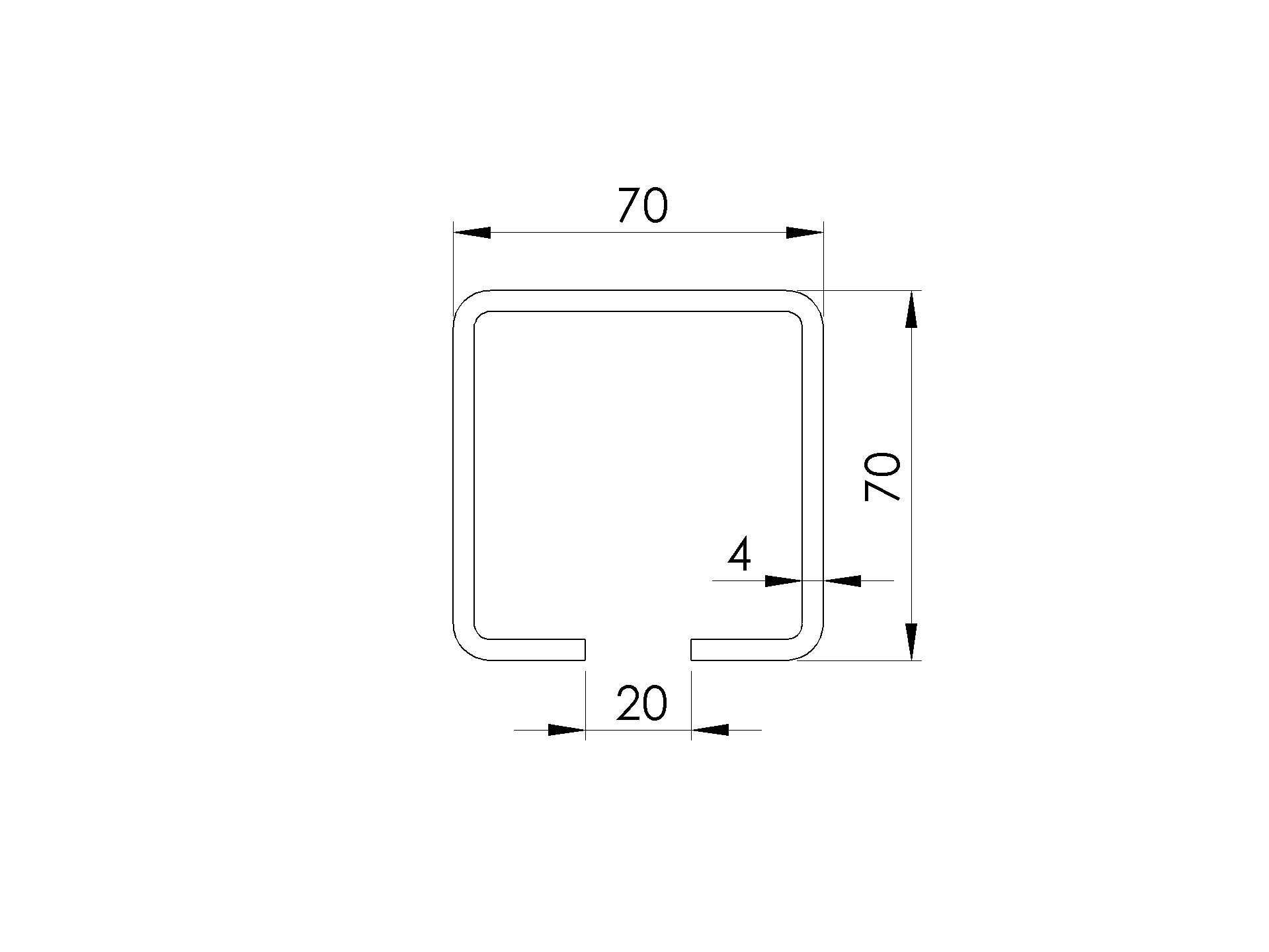 Laufschiene Stahl verzinkt 70 x 70 x 4 mm L=6000 mm fr Schiebetore-89-11H0270X70ZN6000-A.4