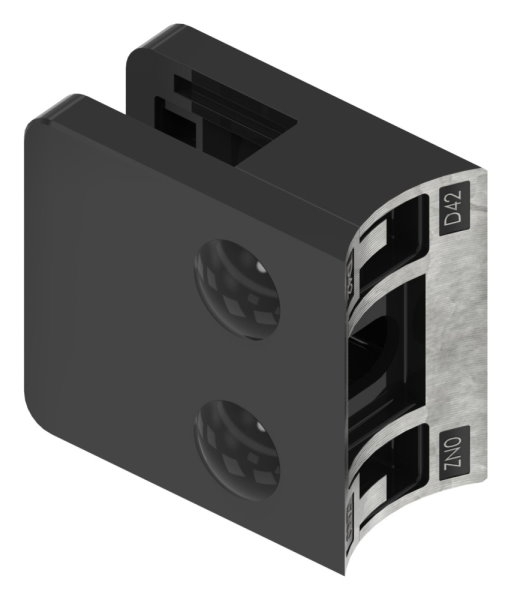 Glasklemme Zinkdruckguss 45 x 45 x 26 mm fuer Rohr Ø 42-4 mm RAL 9005 matt mit AbZ-88-113142-ZN0.9005