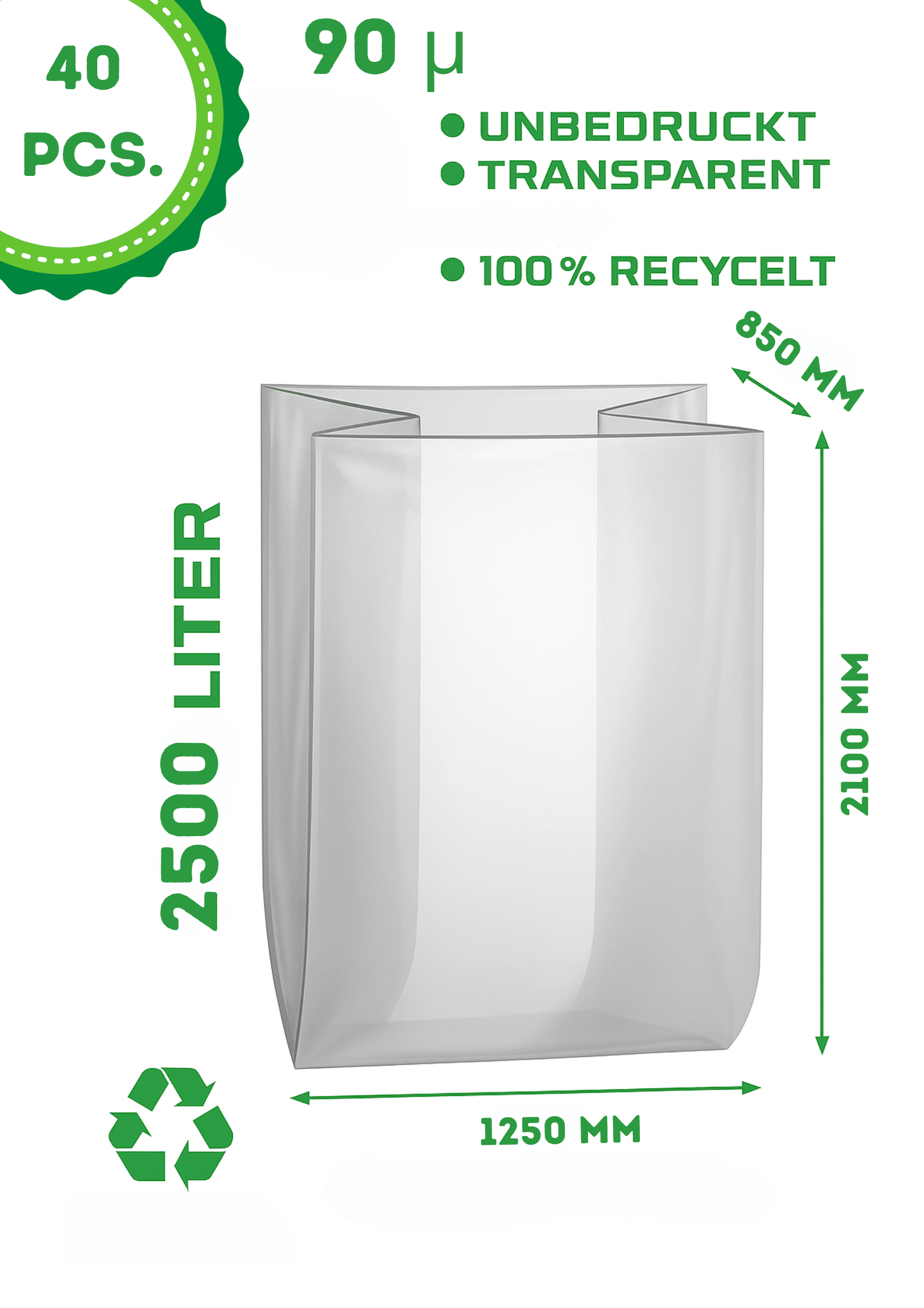 3x Container Inliner 2500 Liter 90my Transparent - XXL Abdeckhaube fuer Paletten - Industrie Qualitaet-1SFB1250-850X210090_3