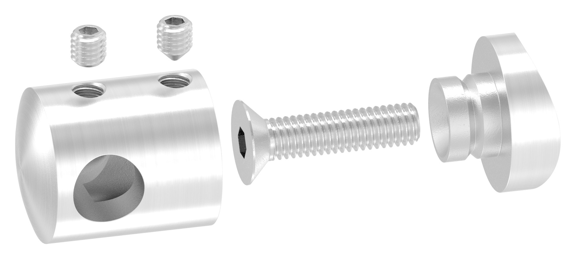 Querstab-Endhalter Edelstahl V2A fuer Rohr Ø 42-4 mm Sackloch Ø 10-2 mm links-88-1150399.240AL