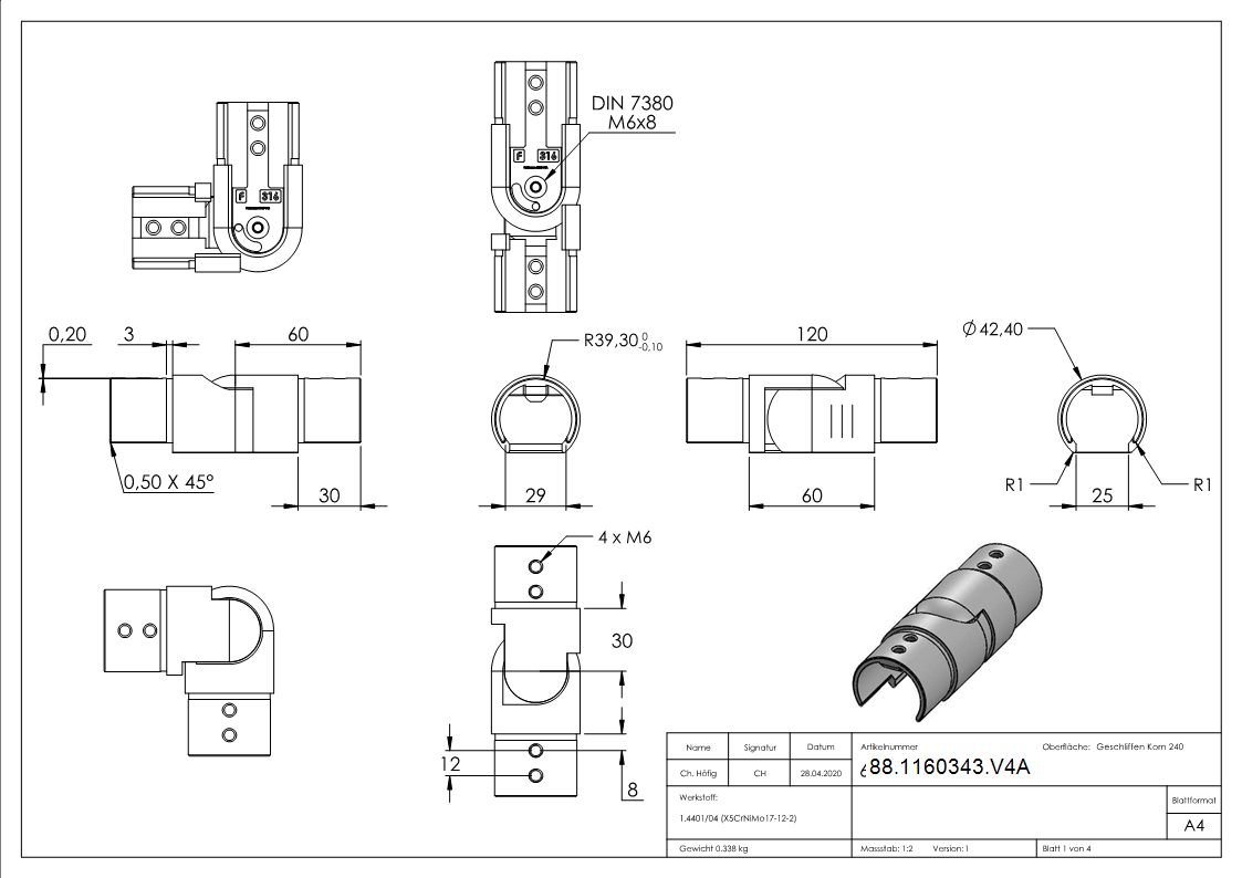 Flex- Verbinder- Nutrohr 42-4mm-88-1160343.V4A
