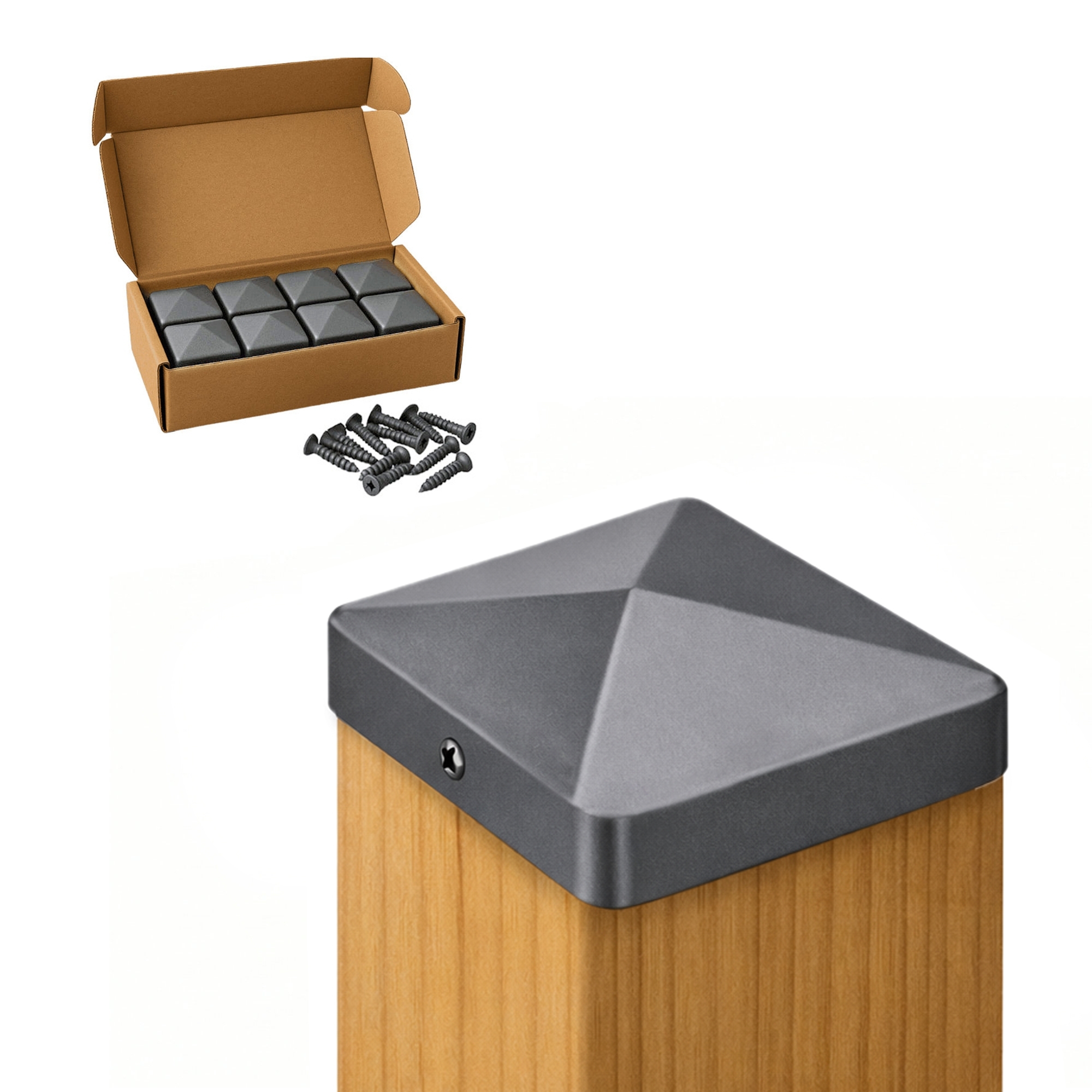 Pfostenkappe 120x120 mm Anthrazit RAL 7016 – 10er Set pulverbeschichtet inkl. Schrauben-60220-120-021