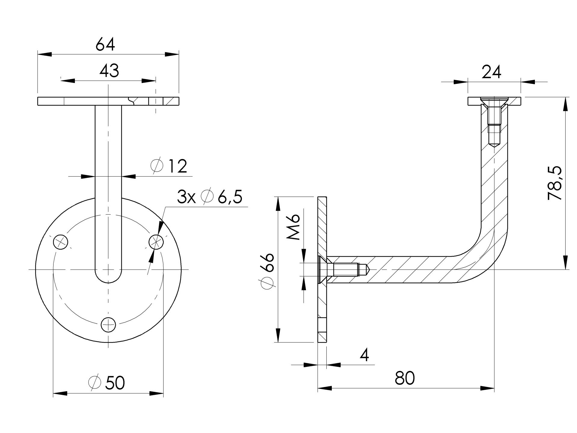 Handlaufhalter Edelstahl AISI 304 fuer Flachhandlauf Wandbefestigung geschliffen-89-11A0115000-A.4