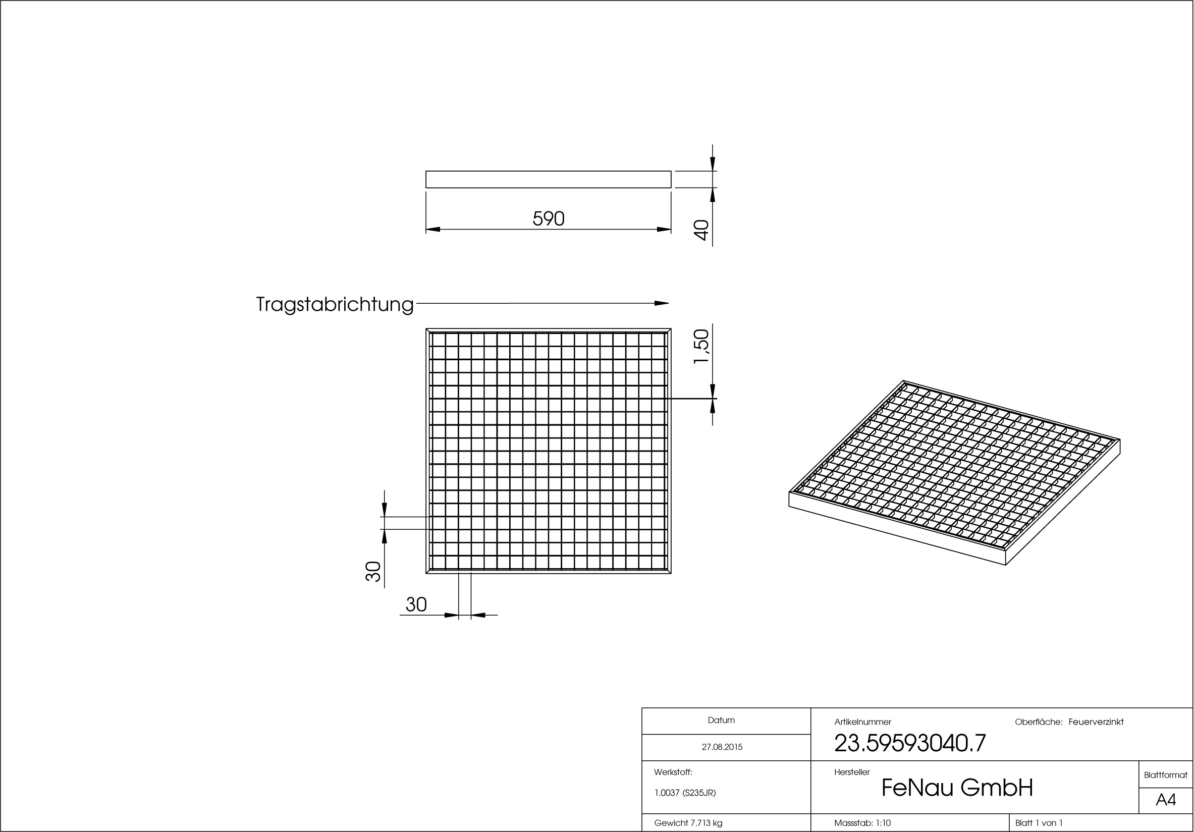 Garagen-Gitterrost - Mae-  590x590x40 mm 30-30 mm - aus S235JR -St37-2- im Vollbad feuerverzinkt-23-59593040.7