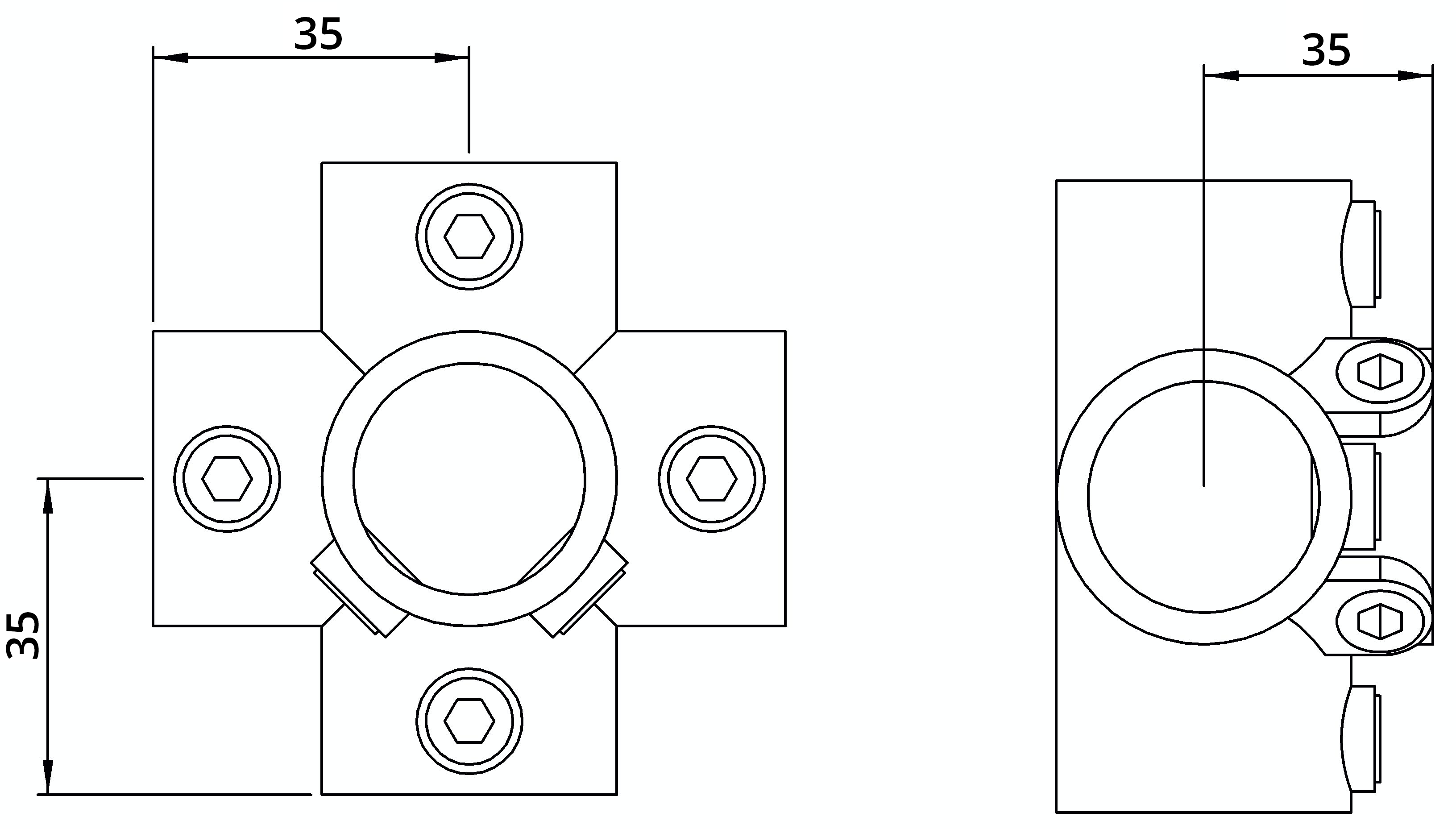Rohrverbinder Kreuzstueck fuer Stuetzrohr Ø 21-3 mm -1-2- - Temperguss verzinkt - 158T21-158T21