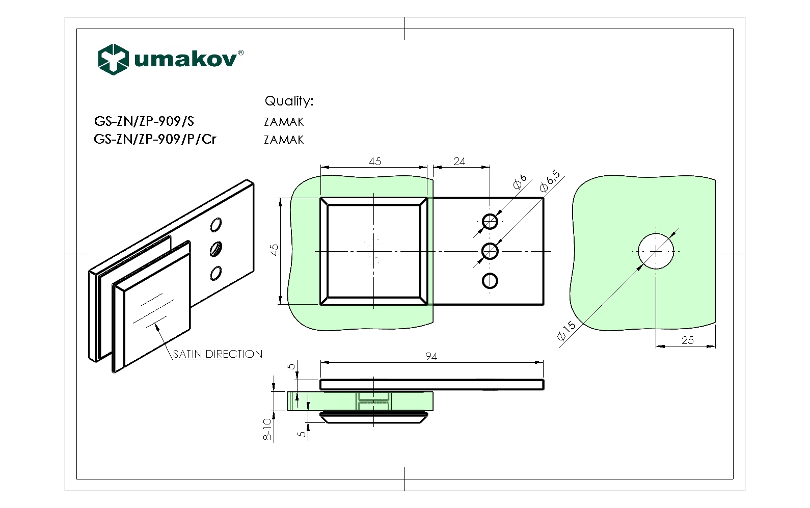 Glashalter- Zamak- T 8-10 mm-89-11GSZNZP909S-A.4