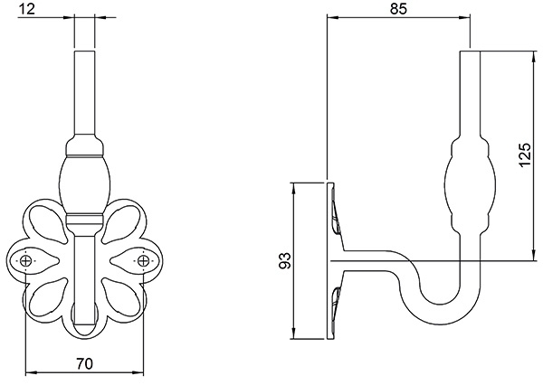 Handlaufhalter - mit Ronde 70x93 mm -  zum Anschweissen - Stahl S235JR- roh-30-1413.8
