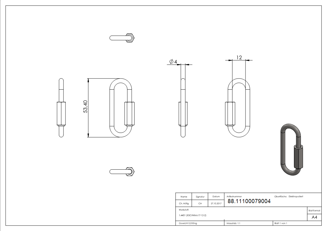 Schraubverbinder Edelstahl V4A 4 mm lang-88.11100079004