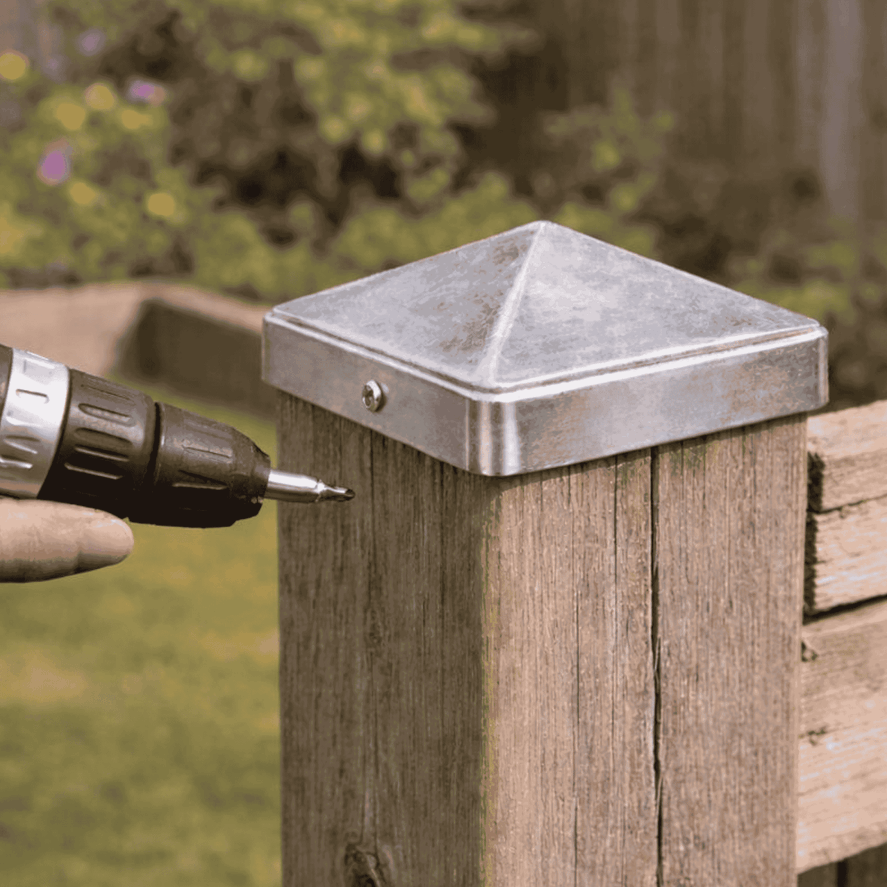 Pfostenkappe 90x90 mm Stahl verzinkt – 10er Set fuer Holzpfosten inkl. Schrauben-60220-90-011