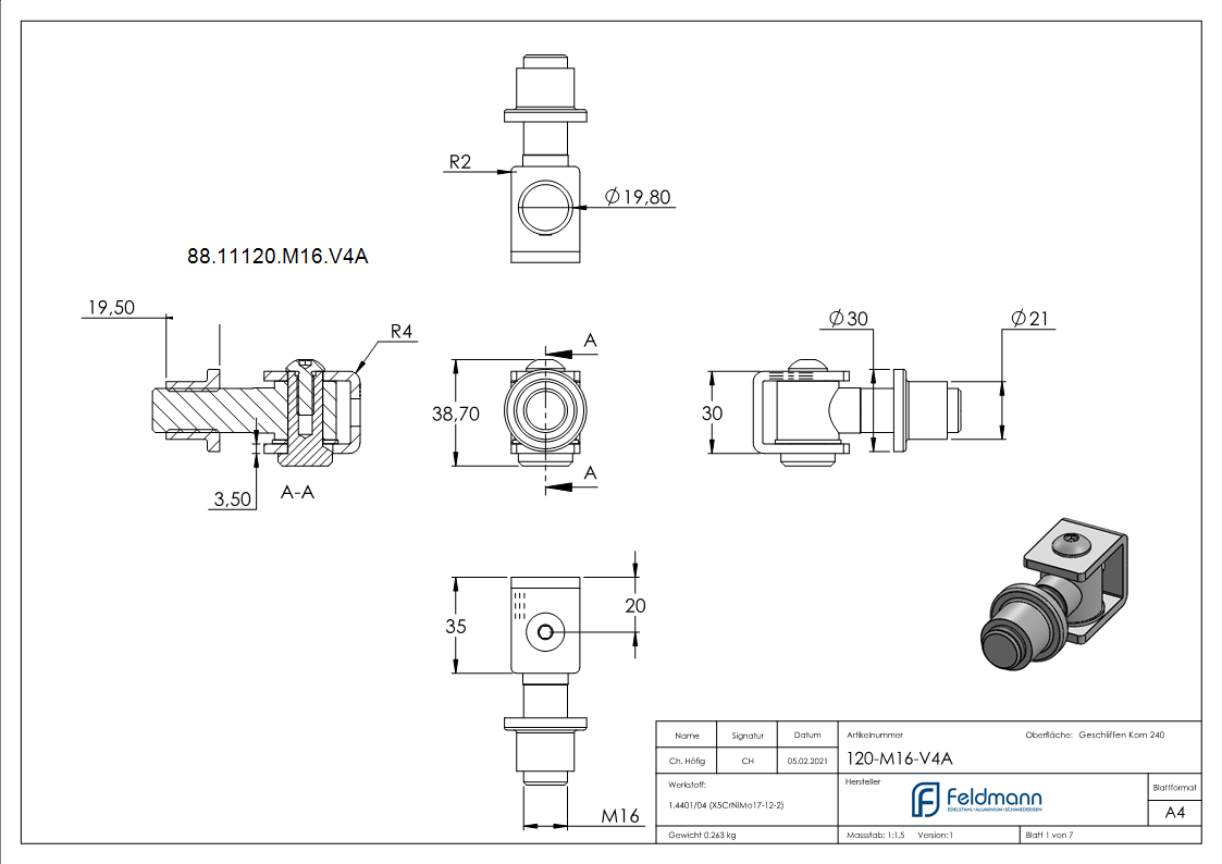 Torband mit Gewindehuelse M16- V4A-88-11120-M16.V4A