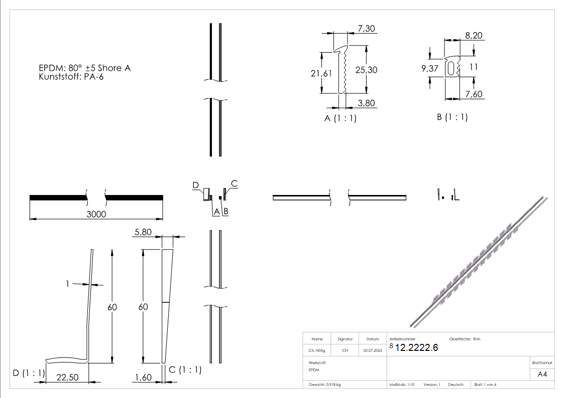 Gummiset - fuer Glas- 20-76-21-52 mm - Laenge- 3000 mm-12-2222.6