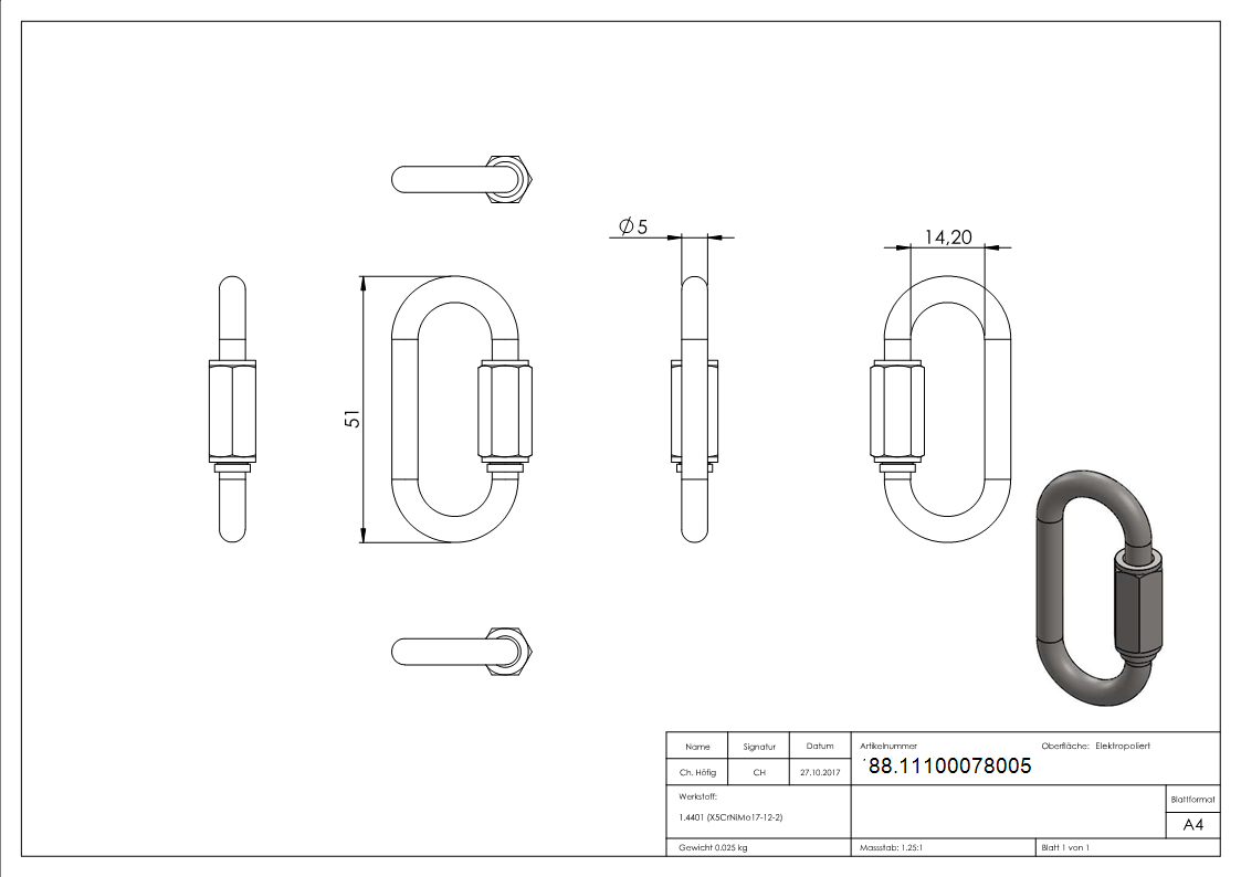 Schraubverbinder Edelstahl V4A 5 mm-88.11100078005