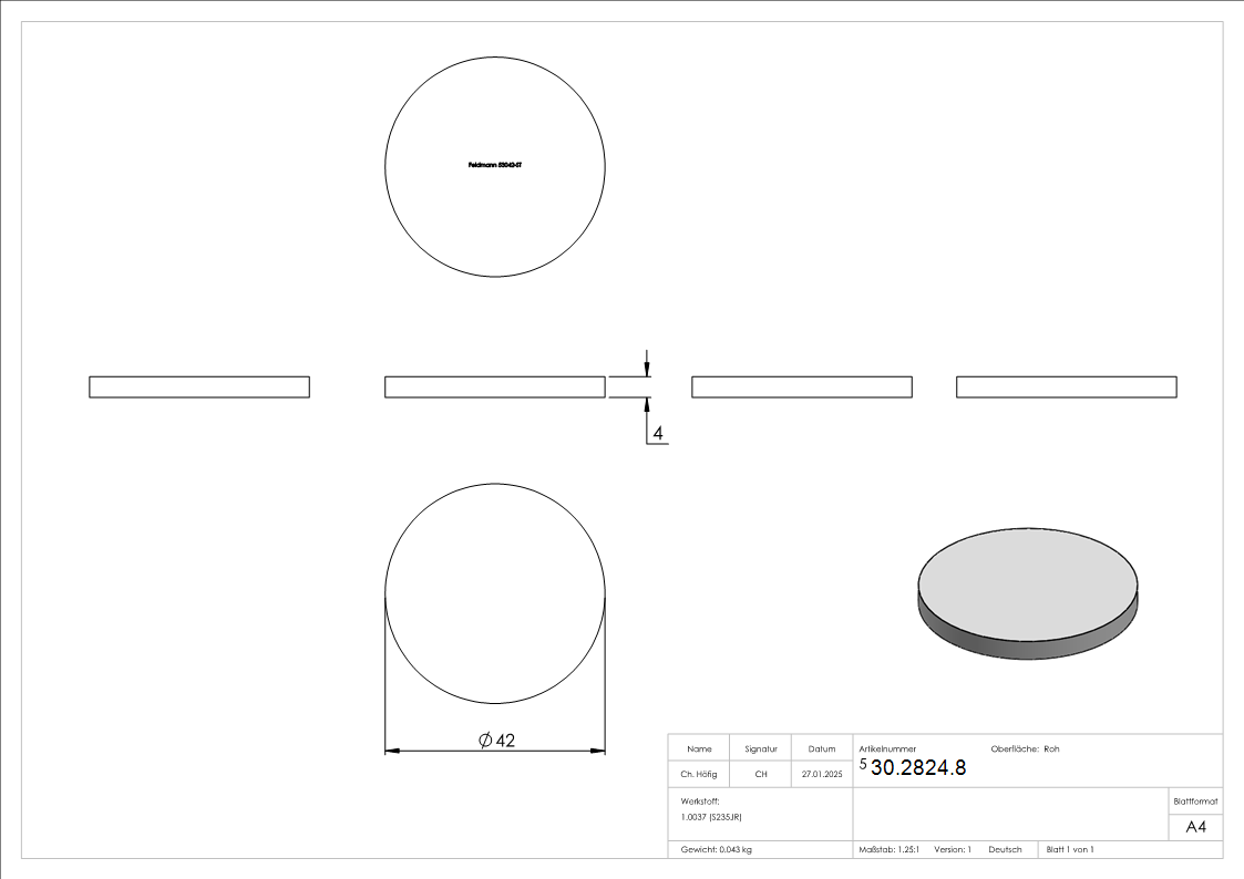 Stahlronde Stahl Ø 42 mm x 4 mm roh-30-2824.8