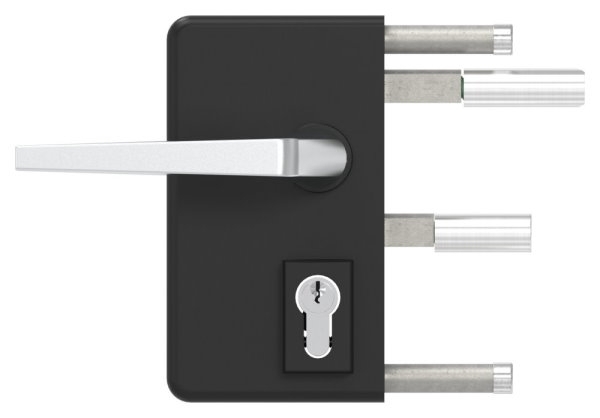 Gittertorschloss GTS 2 fuer Rohrstaerke 60-80mm- montagefertiges Set- schwarz-88-1156704-ALU.9005