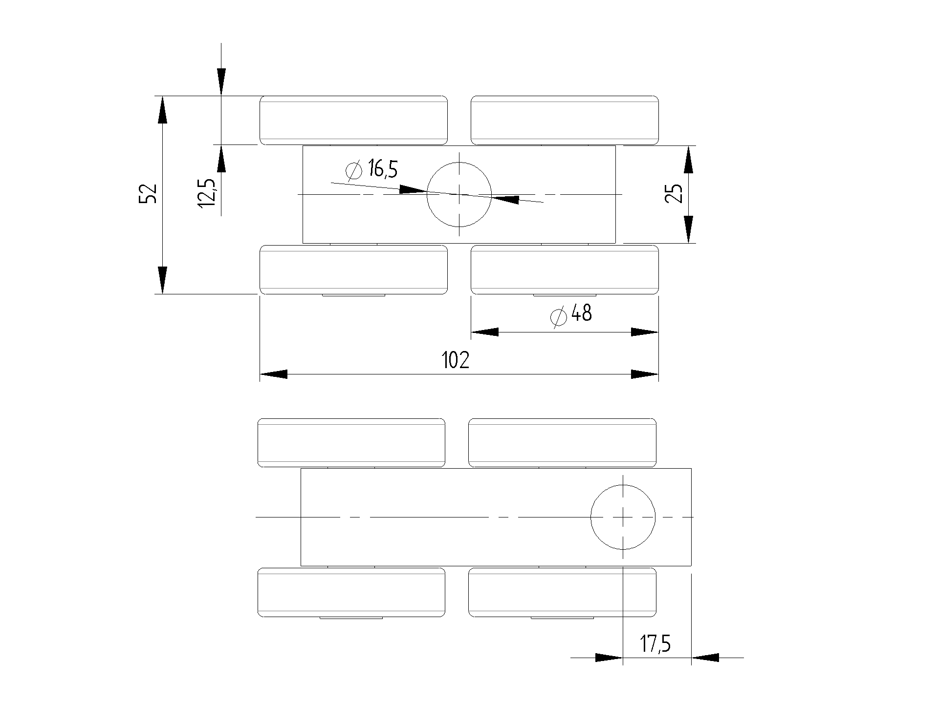 Vierraedriger Rollenapparat Stahl verzinkt fuer Laufprofil 70x60 mm bis 400 kg-89-11H0870X60S-A.4