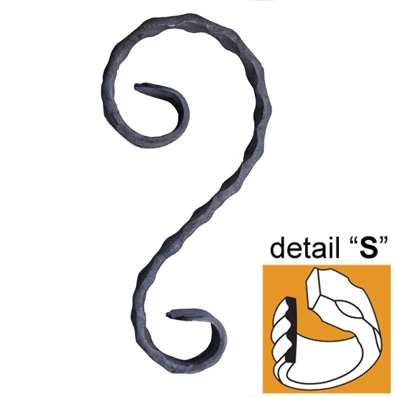 Zierelement S-Form Stahl dekoriert 220x100-60 mm-89-11E241S220-A.4