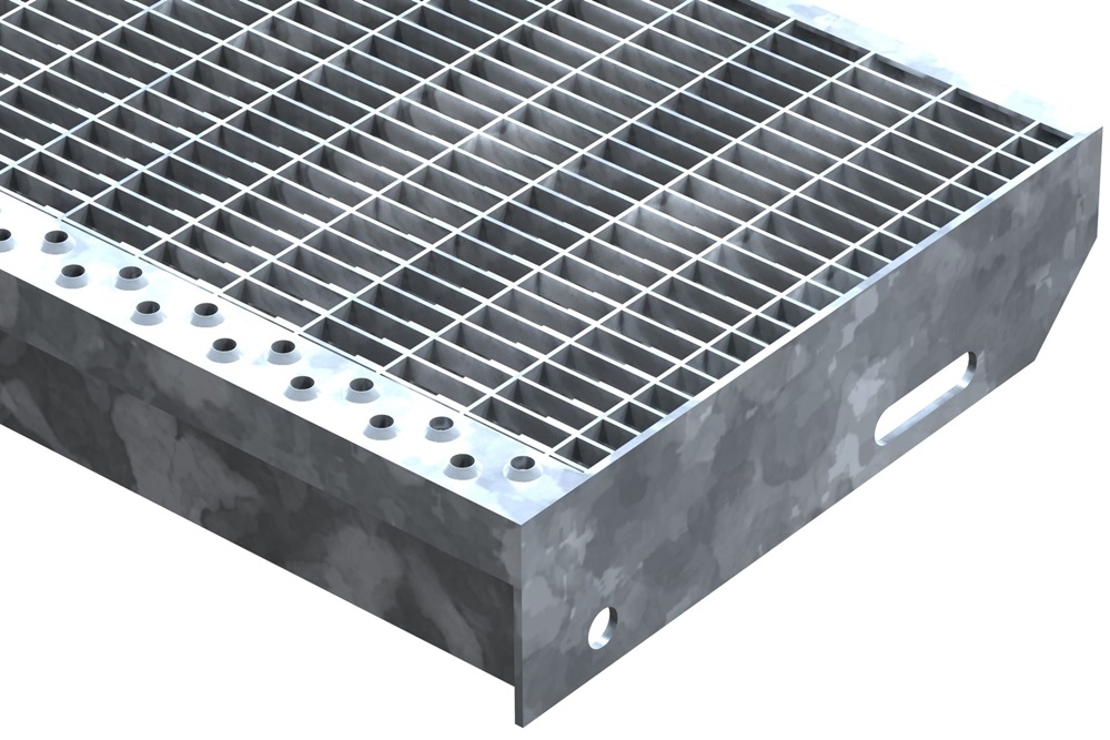 Gitterroststufe Treppenstufe Masse- 900x270 mm 30-10 mm S235JR -St37-2- im Vollbad feuerverzinkt-40-902731.7