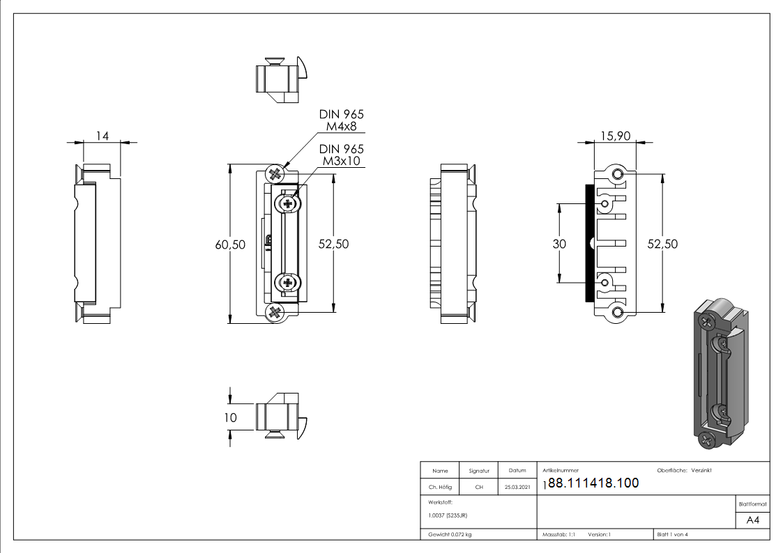 Schlossfalle verstellbar 3mm DIN-L-R ohne elektrische Funktion-88-111418.100