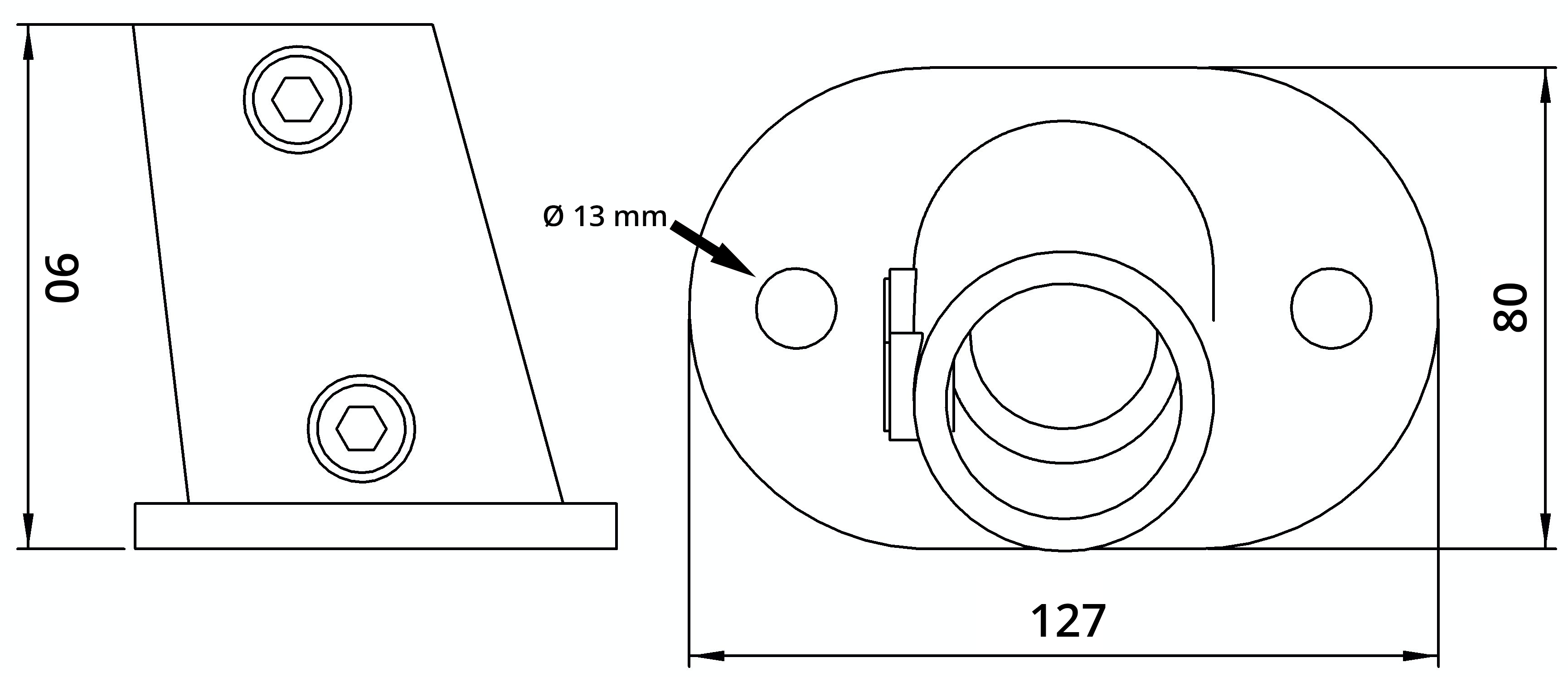Rohrverbinder Fussplatte oval 3-11° Neigung Ø 33-7 mm -1- - Temperguss verzinkt - 152B34-152B34